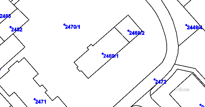 Parcela st. 2469/1 v KÚ Chomutov I, Katastrální mapa