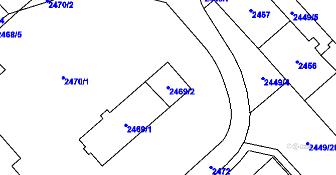 Parcela st. 2469/2 v KÚ Chomutov I, Katastrální mapa