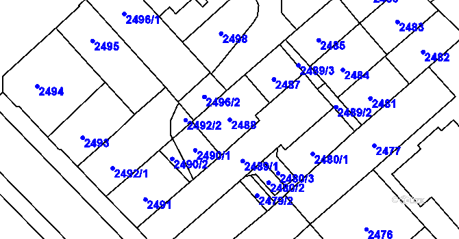 Parcela st. 2488 v KÚ Chomutov I, Katastrální mapa