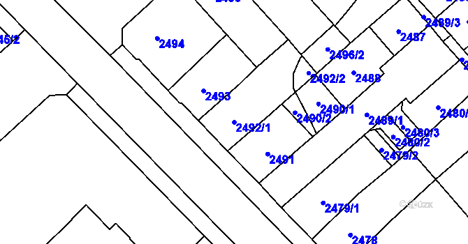Parcela st. 2492/1 v KÚ Chomutov I, Katastrální mapa
