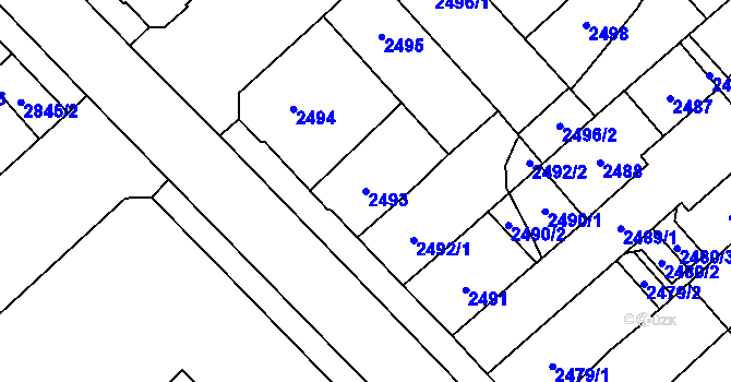 Parcela st. 2493 v KÚ Chomutov I, Katastrální mapa