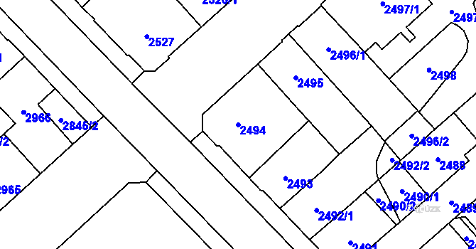 Parcela st. 2494 v KÚ Chomutov I, Katastrální mapa