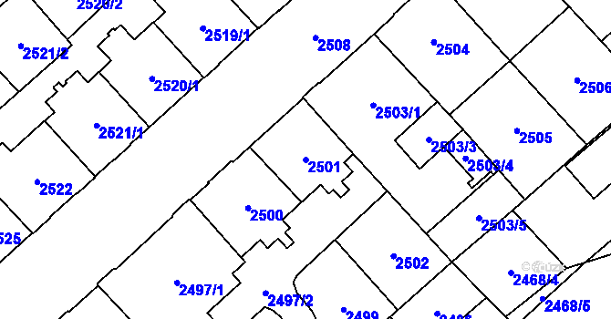Parcela st. 2501 v KÚ Chomutov I, Katastrální mapa