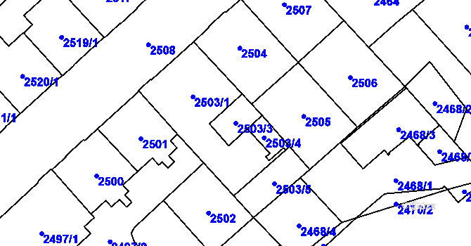Parcela st. 2503/3 v KÚ Chomutov I, Katastrální mapa