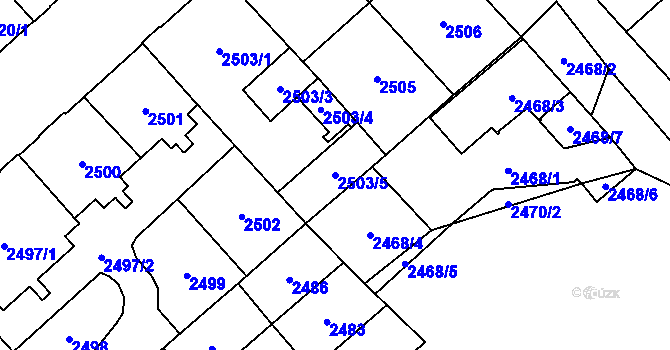 Parcela st. 2503/5 v KÚ Chomutov I, Katastrální mapa