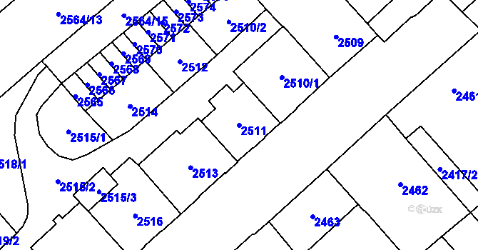 Parcela st. 2511 v KÚ Chomutov I, Katastrální mapa