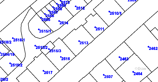 Parcela st. 2513 v KÚ Chomutov I, Katastrální mapa