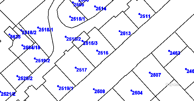 Parcela st. 2516 v KÚ Chomutov I, Katastrální mapa