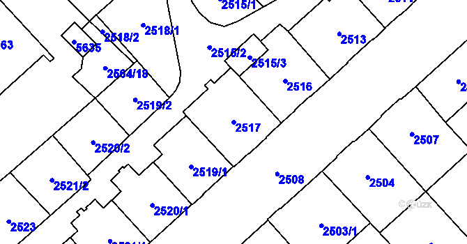 Parcela st. 2517 v KÚ Chomutov I, Katastrální mapa