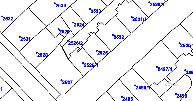 Parcela st. 2525 v KÚ Chomutov I, Katastrální mapa