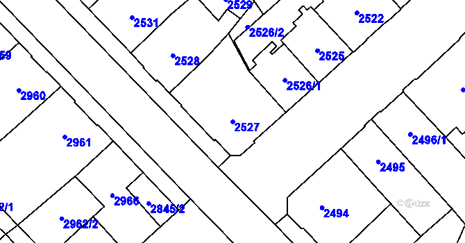 Parcela st. 2527 v KÚ Chomutov I, Katastrální mapa