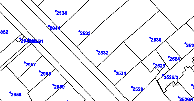 Parcela st. 2532 v KÚ Chomutov I, Katastrální mapa