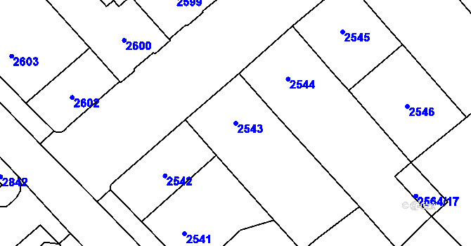 Parcela st. 2543 v KÚ Chomutov I, Katastrální mapa
