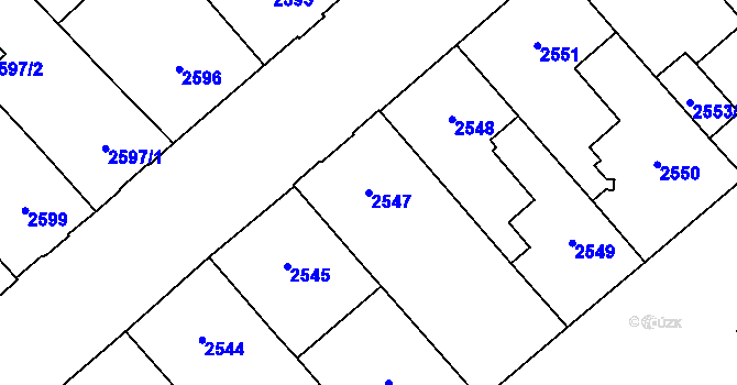 Parcela st. 2547 v KÚ Chomutov I, Katastrální mapa