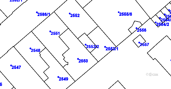 Parcela st. 2553/2 v KÚ Chomutov I, Katastrální mapa