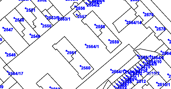 Parcela st. 2564/1 v KÚ Chomutov I, Katastrální mapa