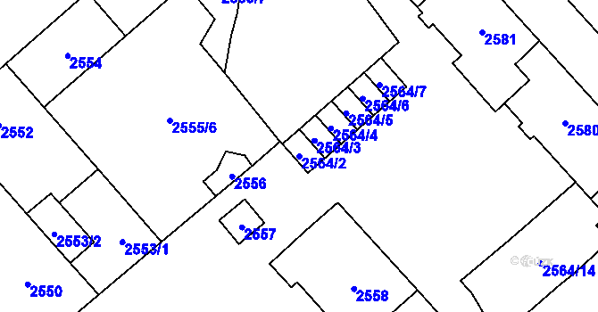 Parcela st. 2564/2 v KÚ Chomutov I, Katastrální mapa
