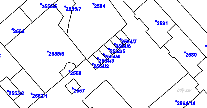 Parcela st. 2564/4 v KÚ Chomutov I, Katastrální mapa
