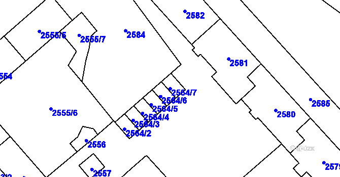 Parcela st. 2564/7 v KÚ Chomutov I, Katastrální mapa
