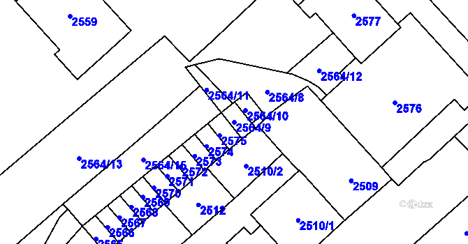Parcela st. 2564/9 v KÚ Chomutov I, Katastrální mapa