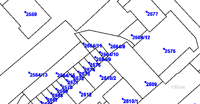 Parcela st. 2564/10 v KÚ Chomutov I, Katastrální mapa