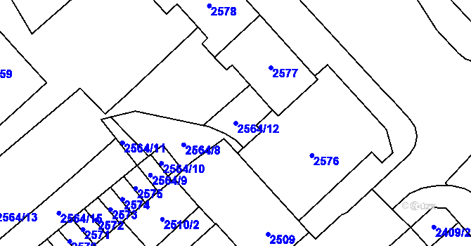 Parcela st. 2564/12 v KÚ Chomutov I, Katastrální mapa