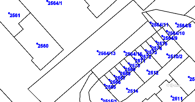 Parcela st. 2564/13 v KÚ Chomutov I, Katastrální mapa