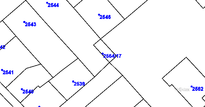 Parcela st. 2564/17 v KÚ Chomutov I, Katastrální mapa