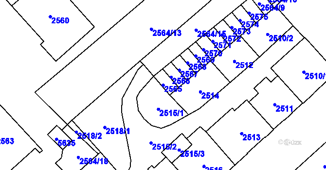 Parcela st. 2565 v KÚ Chomutov I, Katastrální mapa