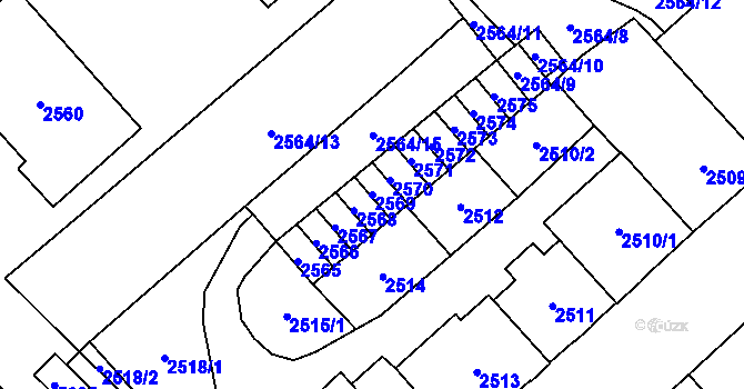 Parcela st. 2569 v KÚ Chomutov I, Katastrální mapa