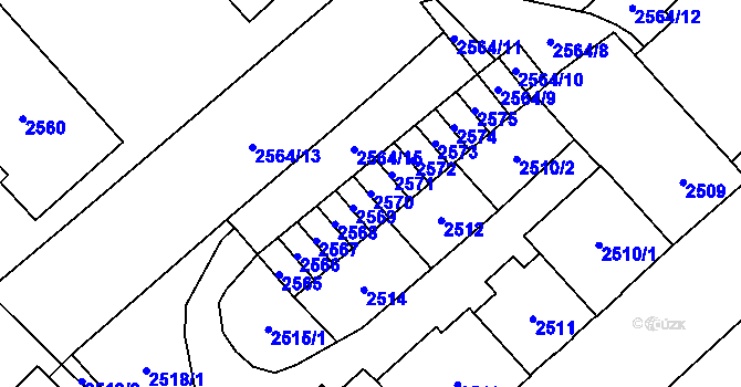 Parcela st. 2570 v KÚ Chomutov I, Katastrální mapa