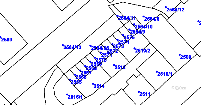Parcela st. 2571 v KÚ Chomutov I, Katastrální mapa