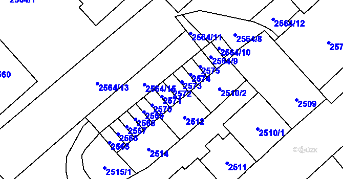 Parcela st. 2572 v KÚ Chomutov I, Katastrální mapa
