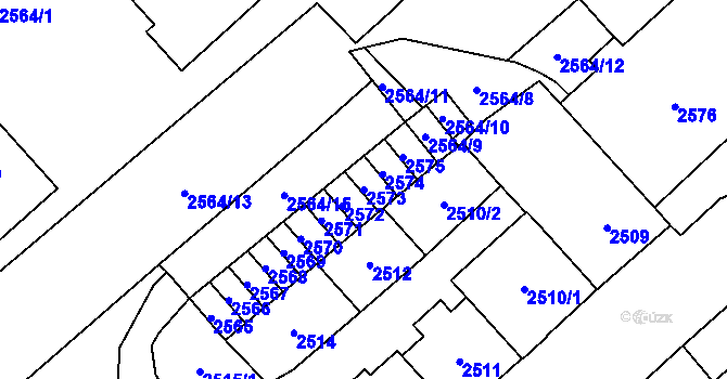 Parcela st. 2573 v KÚ Chomutov I, Katastrální mapa