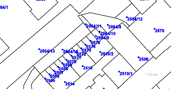 Parcela st. 2574 v KÚ Chomutov I, Katastrální mapa