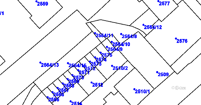 Parcela st. 2575 v KÚ Chomutov I, Katastrální mapa