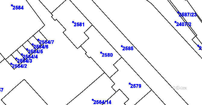 Parcela st. 2580 v KÚ Chomutov I, Katastrální mapa