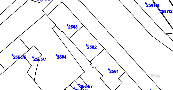 Parcela st. 2582 v KÚ Chomutov I, Katastrální mapa