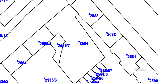 Parcela st. 2584 v KÚ Chomutov I, Katastrální mapa