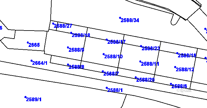 Parcela st. 2588/10 v KÚ Chomutov I, Katastrální mapa