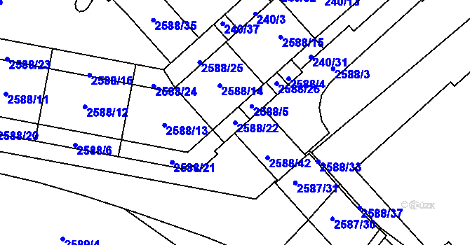 Parcela st. 2588/22 v KÚ Chomutov I, Katastrální mapa