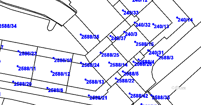 Parcela st. 2588/25 v KÚ Chomutov I, Katastrální mapa