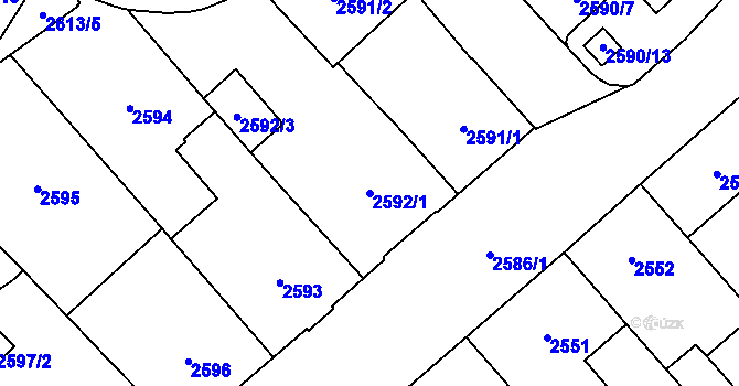 Parcela st. 2592/1 v KÚ Chomutov I, Katastrální mapa