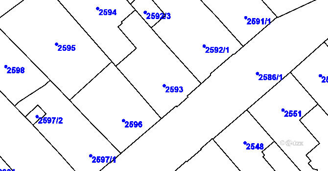 Parcela st. 2593 v KÚ Chomutov I, Katastrální mapa