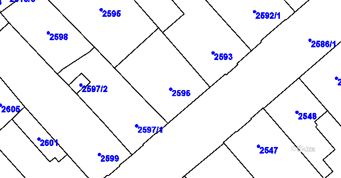 Parcela st. 2596 v KÚ Chomutov I, Katastrální mapa