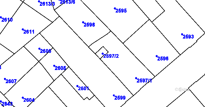 Parcela st. 2597/2 v KÚ Chomutov I, Katastrální mapa
