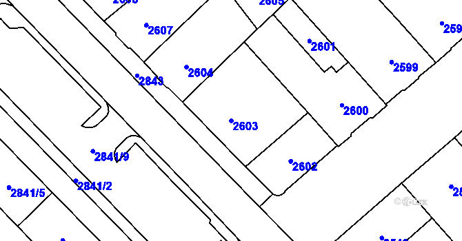 Parcela st. 2603 v KÚ Chomutov I, Katastrální mapa