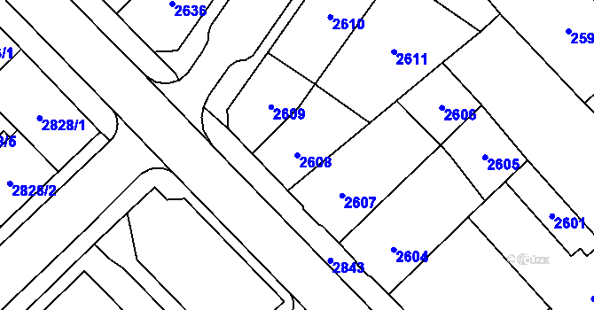Parcela st. 2608 v KÚ Chomutov I, Katastrální mapa