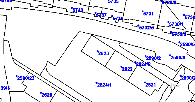 Parcela st. 2623 v KÚ Chomutov I, Katastrální mapa