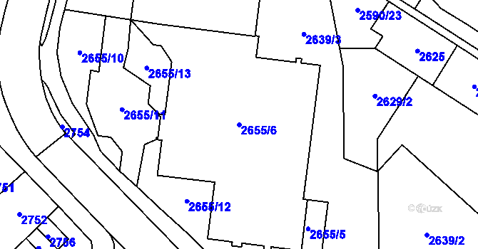 Parcela st. 2655/6 v KÚ Chomutov I, Katastrální mapa